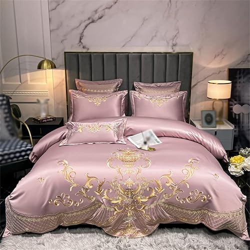 AENY Embroidered Satin Bedding Set Double Duvet Cover Smooth Cover and Pillowcase Color D Size 200 230cm
