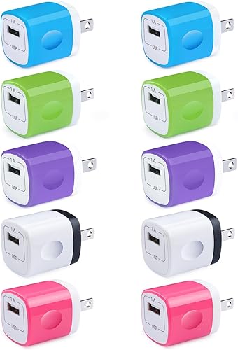 Enchufe de cargador USB, bloque de carga rápida, 1 A USB Cube 10 unidades de adaptador de salida de pared compatible con iPhone 16 Pro Max/15