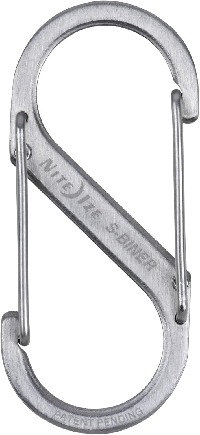 Nite Ize S-Biner Stainless Steel Dual Carabiner - Multi Purpose Dual Carabiner Clip - Great for Camping Supplies & Hiking Essentials - Secure Key Holder - Size 2, Stainless Steel (8 Pack)