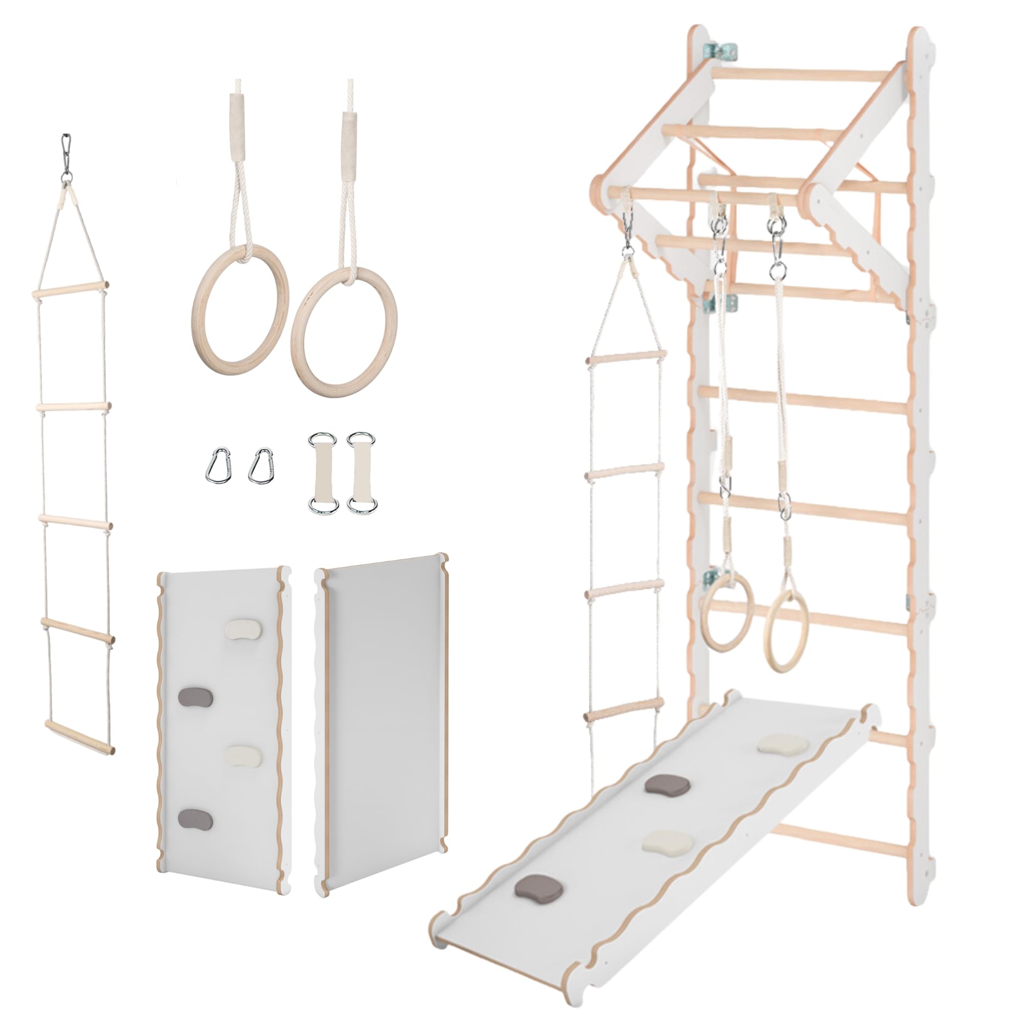 MAMOI® Espalderas Gimnasio para casa (L/XL/XXL) y aditivos | Espaldera Gimnasio de Madera Yarnwood | Espalderas Gimnasio de Interior diseño Moderno | Escalera Sueca | Barra Gimnasia | 100% Eco