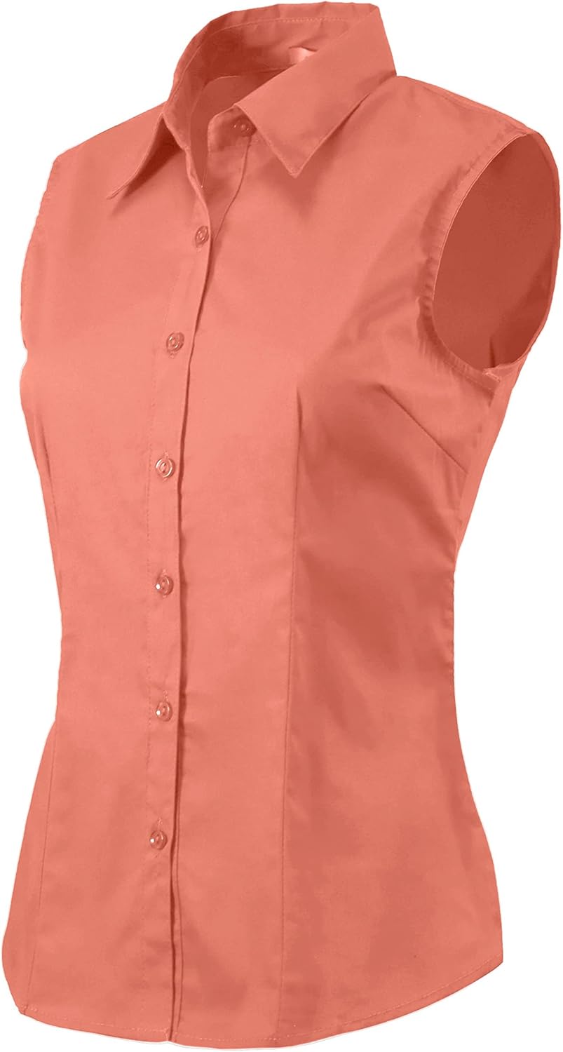 Womens Stretchy Fitted Sleeveless Office Business Button Down Collar Blouse Top at  Women’s Clothing store