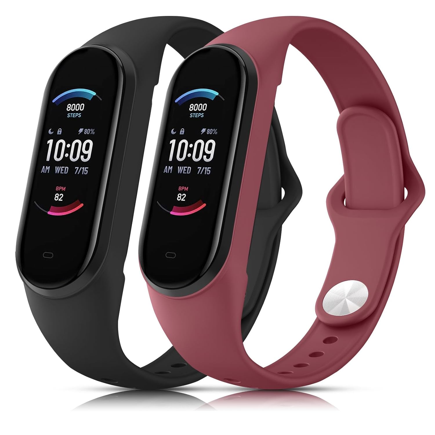 Tobfit Silicone Band for Xiaomi Mi Band 5/ Mi Band 6 (Watch Not Include), Soft Wristbands for Amazfit Band 5/Amazfit Band 6, Sport Strap for Women Men (2 Pack)