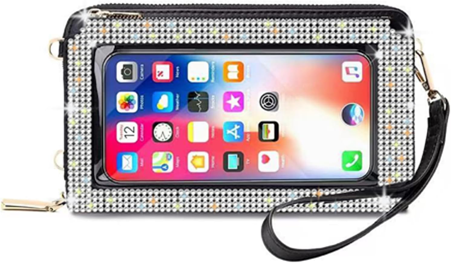 Bling Rhinestone RFID Blocking Touch Screen Phone Bag Womens Wallet Wristlet Clutch Large Capacity Card Phone Holder