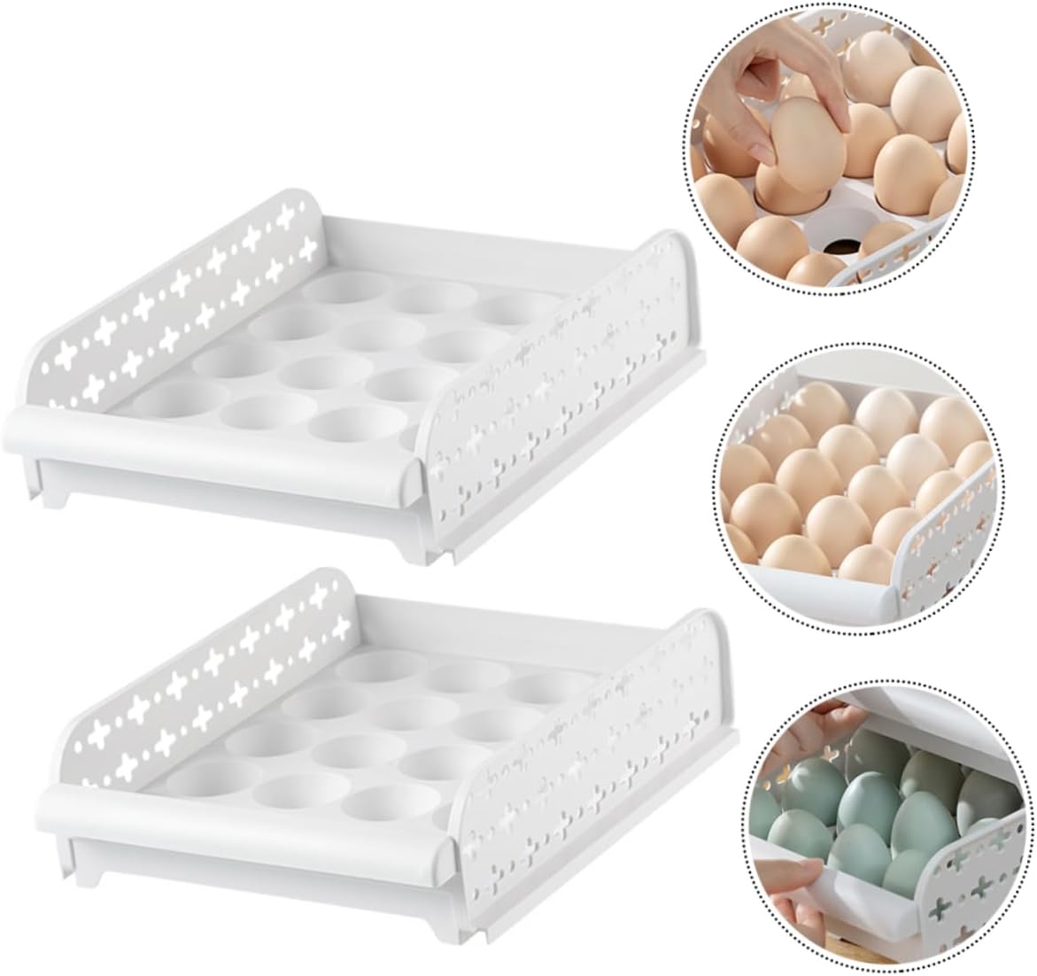 2pcs Plastic Storage Box Compartments Drawer-type Crisper Organizer for Refrigerator Space-saving Design to Keep Eggs Fresh and Intact