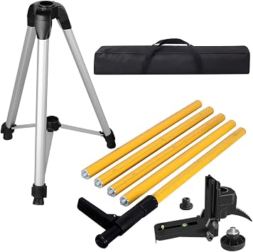 Takamine Ft./3.7m Telescoping Pole with Adjustable Laser Level Tripod, 1/4-Inch by 20-Inch Laser Pole Mount for Rotating Laser Levels Includes 5/8"-11 Adapter Nut