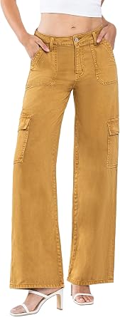 VERVET High Rise Utility Cargo Wide Leg Jeans T5823GB