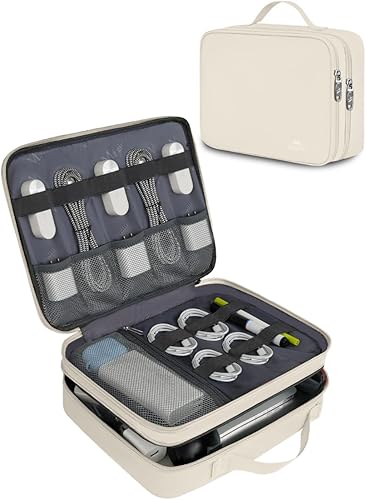 MATEIN Organizador electrónico, bolsa grande organizadora de cables, accesorios electrónicos, funda de herramientas doble con asa para iPad (hasta