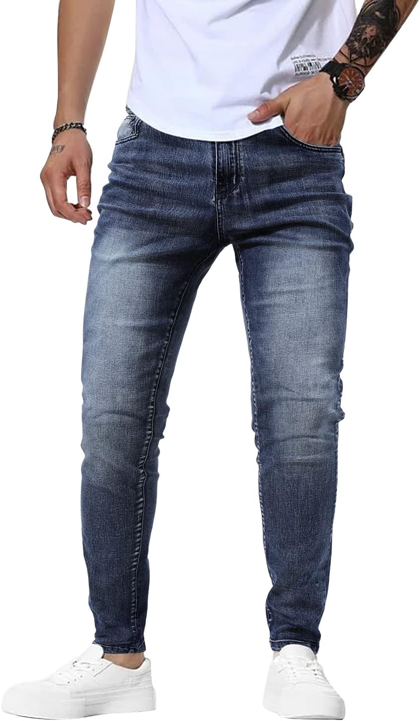 Woenzaia Mens Jeans Slim Fit Skinny Denim Stretch Tapered Jean Pants - Image 2