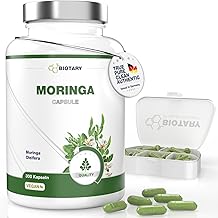 Moringa Oleifera 300 Capsules, 1800 mg High Dosage, 3-4 Month Supply, Includes Pill Box, High Dosage, 100% Vegan, Purely Plant-Based, Laboratory Tested, Made in Germany