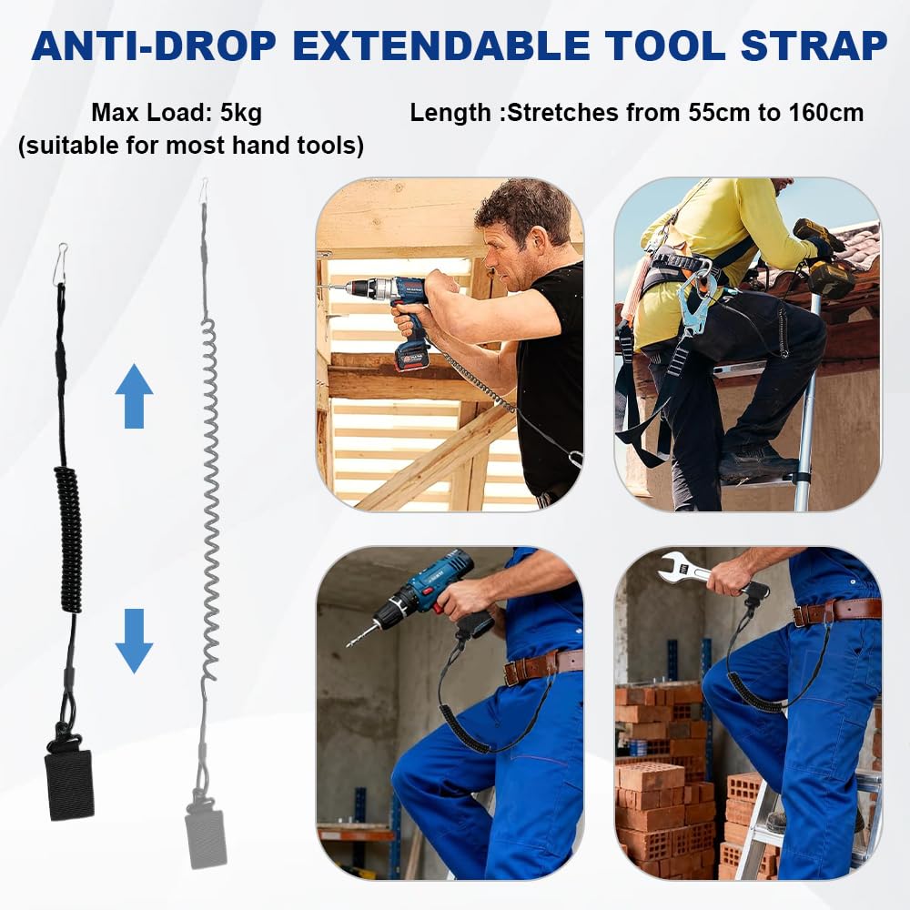Portaherramientas Cinturón Porta Atornillador de Impacto Taladro Acero Inoxidable 304 Cordón Retráctil 1.6m
