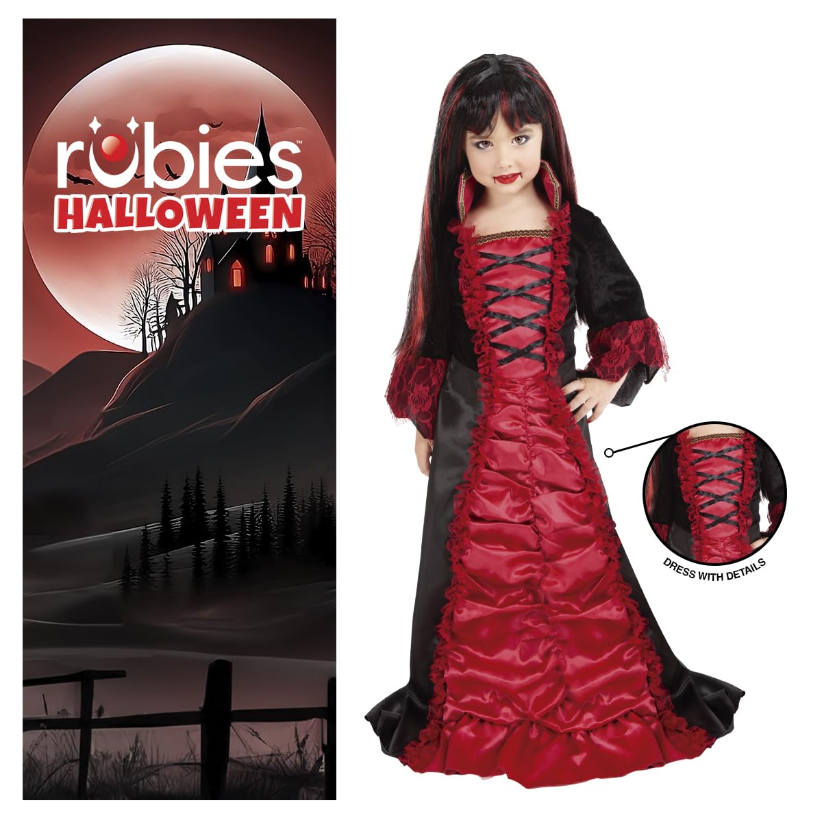 Rubies Costume Draculinda per bambina, vestito rosso con alzaelli, originale, halloween, carnevale e compleanno.