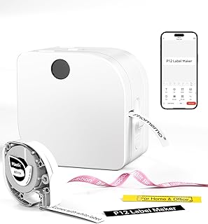 Phomemo Label Maker Machine with Tape, P12 Bluetooth Small Label Maker with Multiple Templates Thermal Transfer Ribbon Printer Machine for Home, School, Gift Wrapping, Office, White