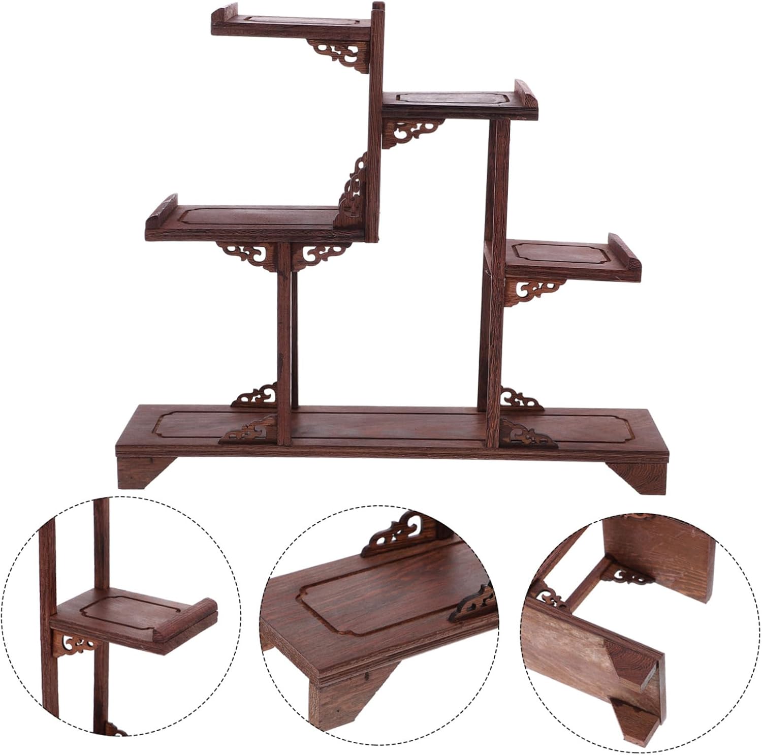PRETYZOOM Vintage Display Riser Shelf for Collectibles Tiered Plant Placement Table Solid Wood Craft Stand for Home Decor and Antique Storage