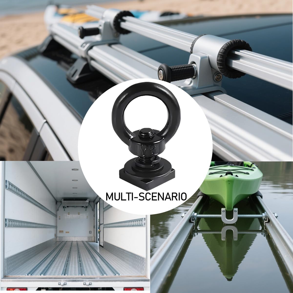 BESULEN 4 Sets T Track Mount Tie Down Anchor for Roof Rack, M8 Stainless Steel Heavy Duty T Bolt Eye Nut Tie Down Rings, Roof Rack Anchoring Kit for Holding Bungee Cord Rope, Universal Fit
