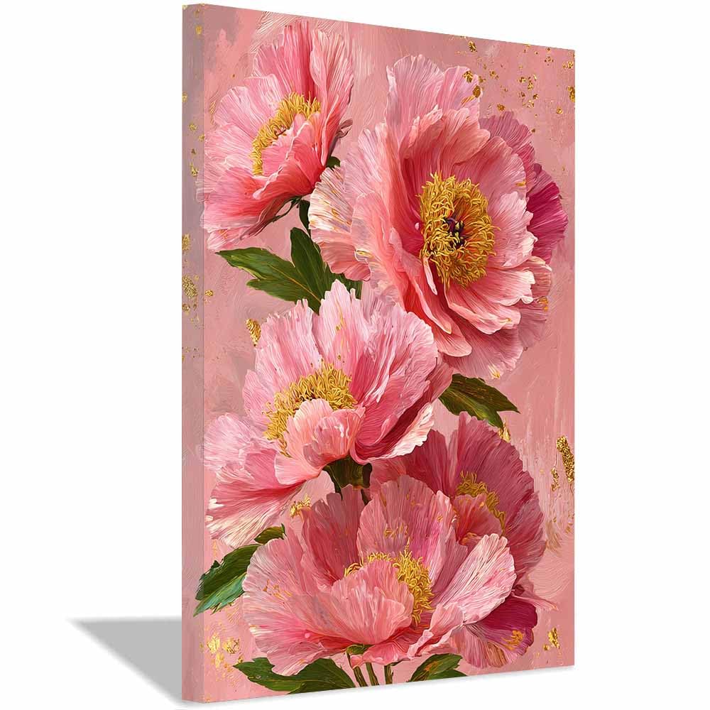 Xeniou Multicolor Flowers Wall Art Pink Peony Flowers Canvas Wall Art, For Bedroom Bathroom Living Room Home Wall Decor(Multicolor)-60X90cm Framed