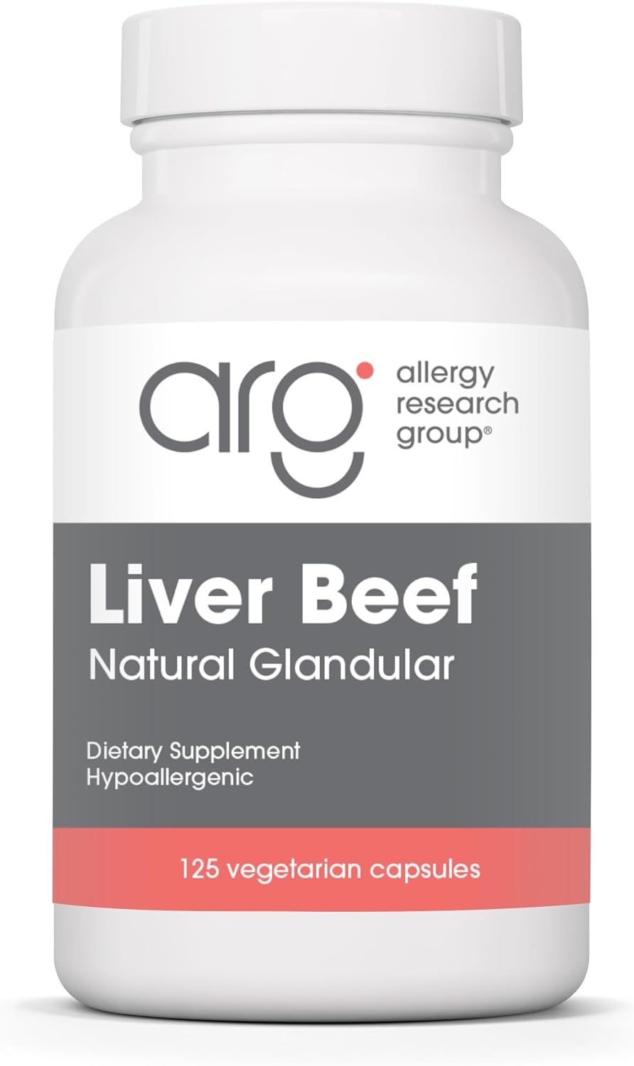 Allergy Research Group ARG Liver Beef Natural Glandular - 1000 mg Bovine Liver - Supports Liver Function - Hypoallergenic Formula - 62 Servings - 125 Count
