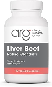 Allergy Research Group ARG Liver Beef Natural Glandular - 1000 mg Bovine Liver - Supports Liver Function - Hypoallergenic Formula - 62 Servings - 125 Count