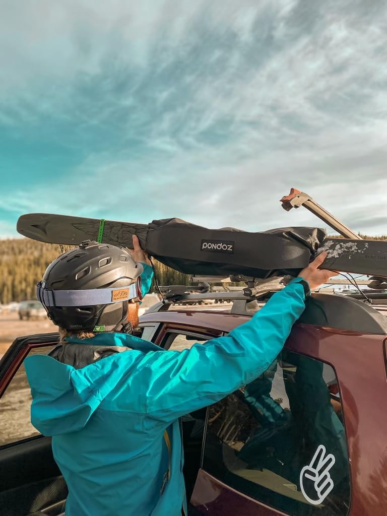 Pondoz Ski Bindings Cover/ Waterproof, Dirt-Proof, Puncture-Proof/ Ski Bindings Protection/ Ski Travel/ Adjustable Locking Cord/ Ski Accessories/ Works With Roof Rack, Car Box, Ski Bag, and More