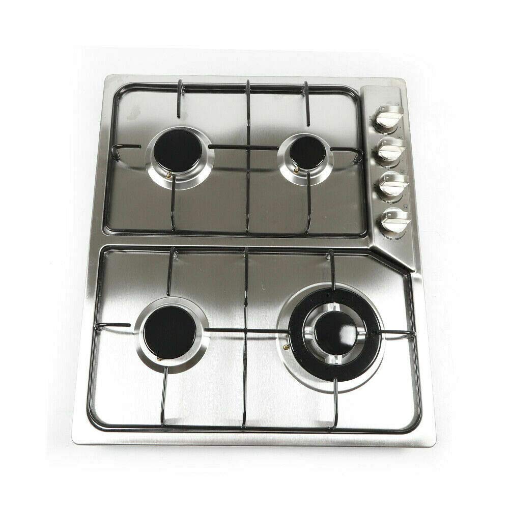 Gasfornuis met 4 vlammen, 4 branders, keuken, thuis, camper, gaskookplaat, inbouw, gaskookplaat, roestvrij staal, zelfvoorzienend voor aardgas en propaangas