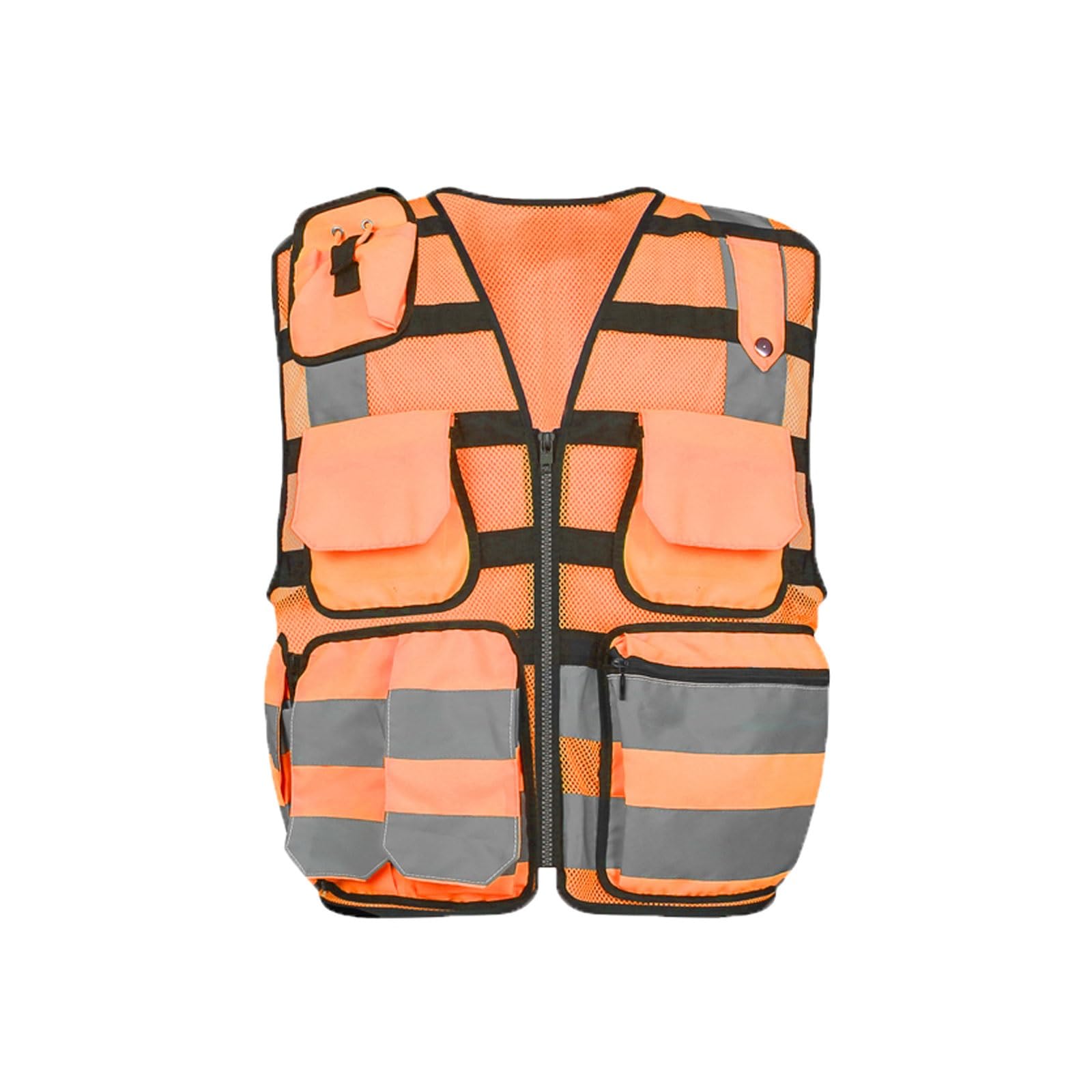 Chaleco de seguridad de alta visibilidad, Chaleco Reflectante Alta Visibilidad Hombre Mujer 12 Bolsillos Transpirable Talla S-5XL Amarillo Naranja(Orange,4XL)