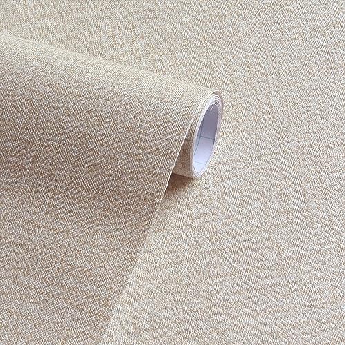 BPILOT Papel tapiz con patrón de tela de yute beige claro autoadhesivo impermeable para dormitorio sala de estar Fondo de sala de estar pegatina decorativa para pared