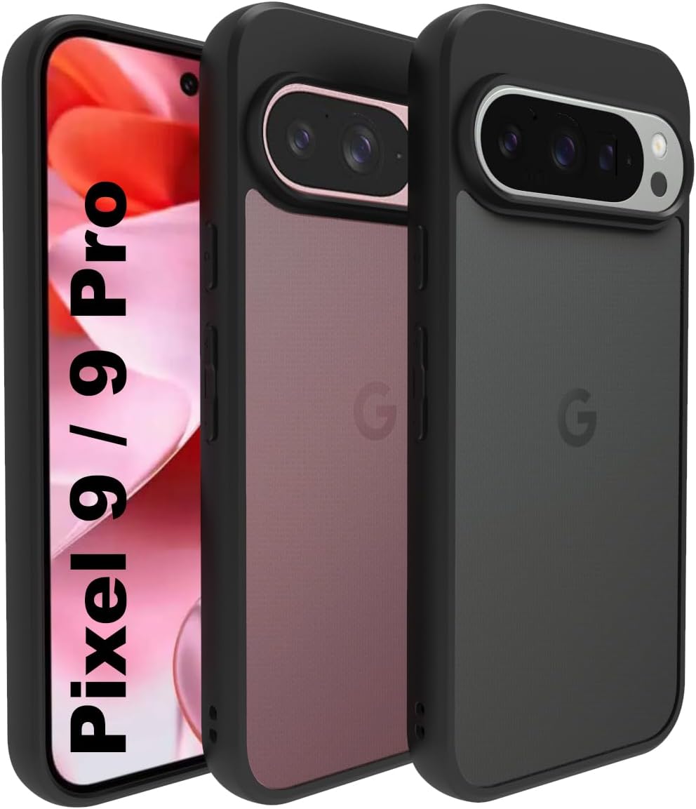 Shockproof Sleek Hybrid Armor Back Cover Case Compatible with Google Pixel 9 / Pixel 9 Pro (Smoke Black Matte PC + Black TPU Bumper)
