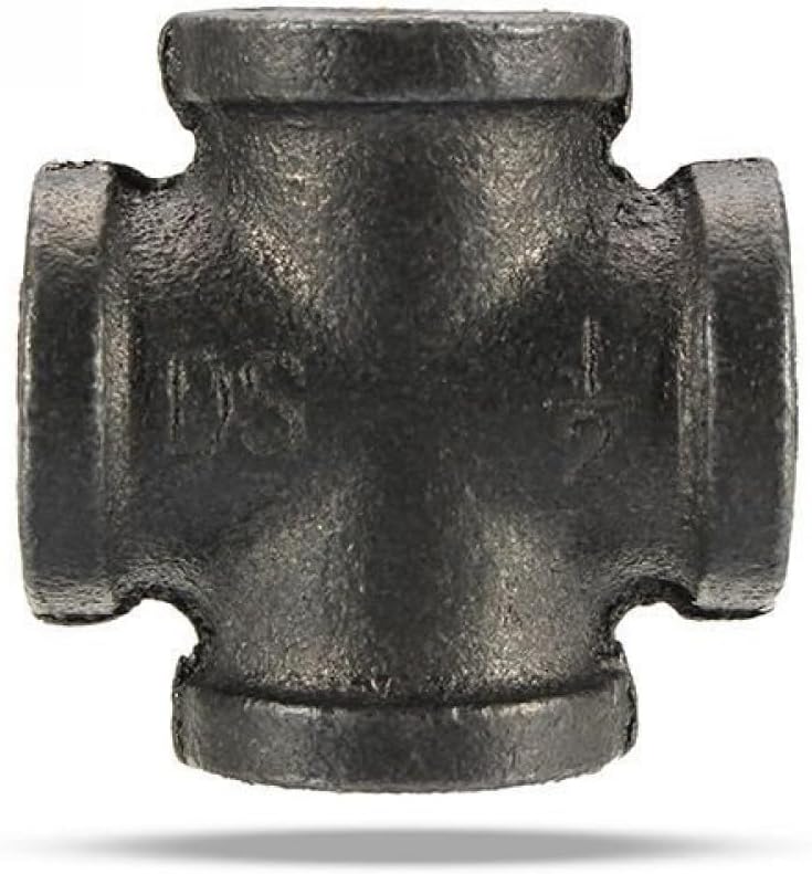 5 Way Pipe Fitting Malleable Iron Black Outlet Cross Female Tube Connector (3/4 inch)