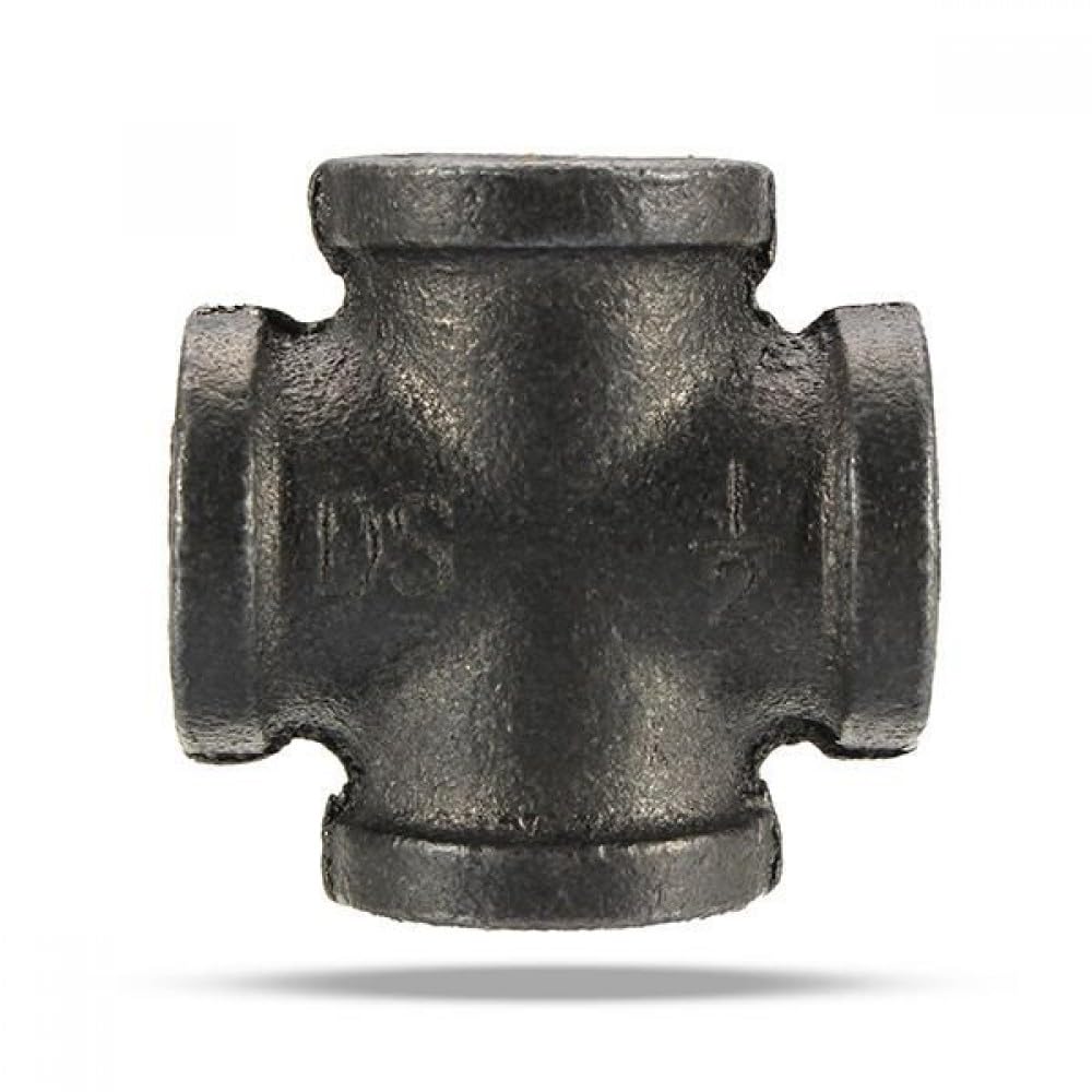1-1/4" 5-Way Cross Tee - Black Malleable Iron Pipe Fitting (NPT Thread)