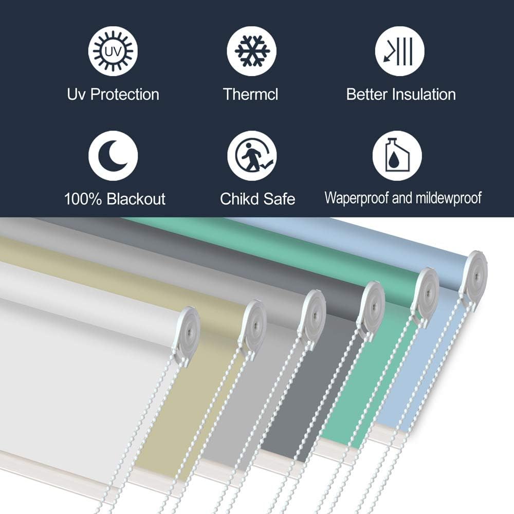 LETAU Cordless White Blackout Window Shades, 48" W x 96" L Water and Oil Proof UV Protection Enery Saving Privacy Provided Window Roller Shades Blinds for Home, Hotel, Club, Restaurant