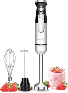 Amateys 700W Immersion Blender Handheld: 3-in-1 Stick Mixer with Variable Speeds, Stainless Steel Whisk & Milk Frother for Smoothies, Soups