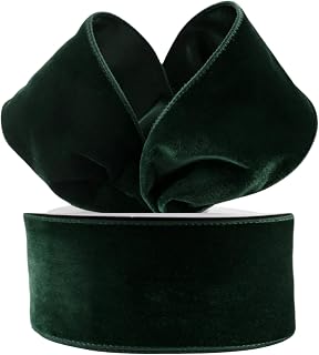 Christmas Velvet Wired Ribbon, Velvet with Satin, 10 Yards, for Gift Wrapping, Tree Decoration, Crafts (Forest Green, 1-1/2 Inch)