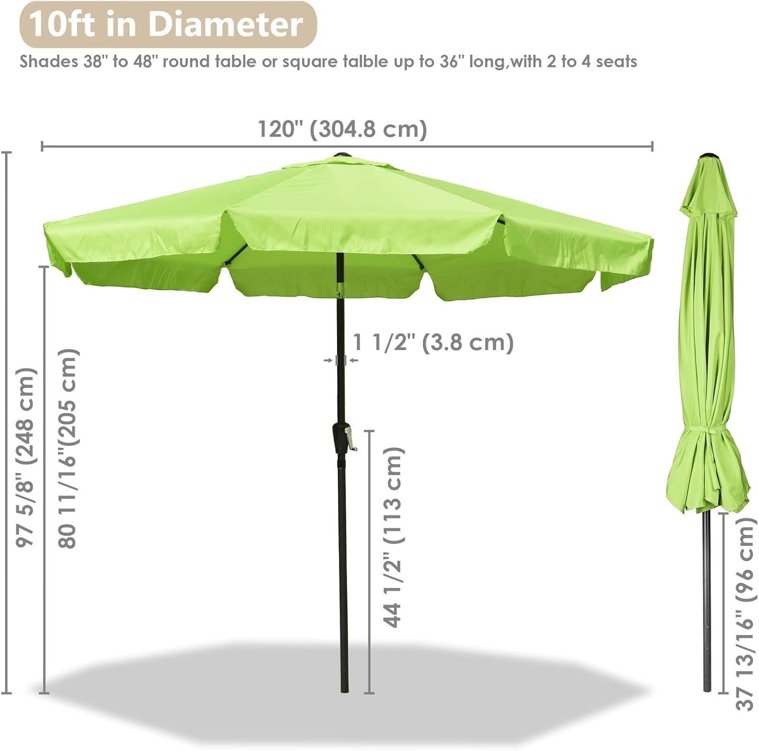 Round Parasol Sun Shade Outdoor Garden w/Valance Green Patio Umbrella
