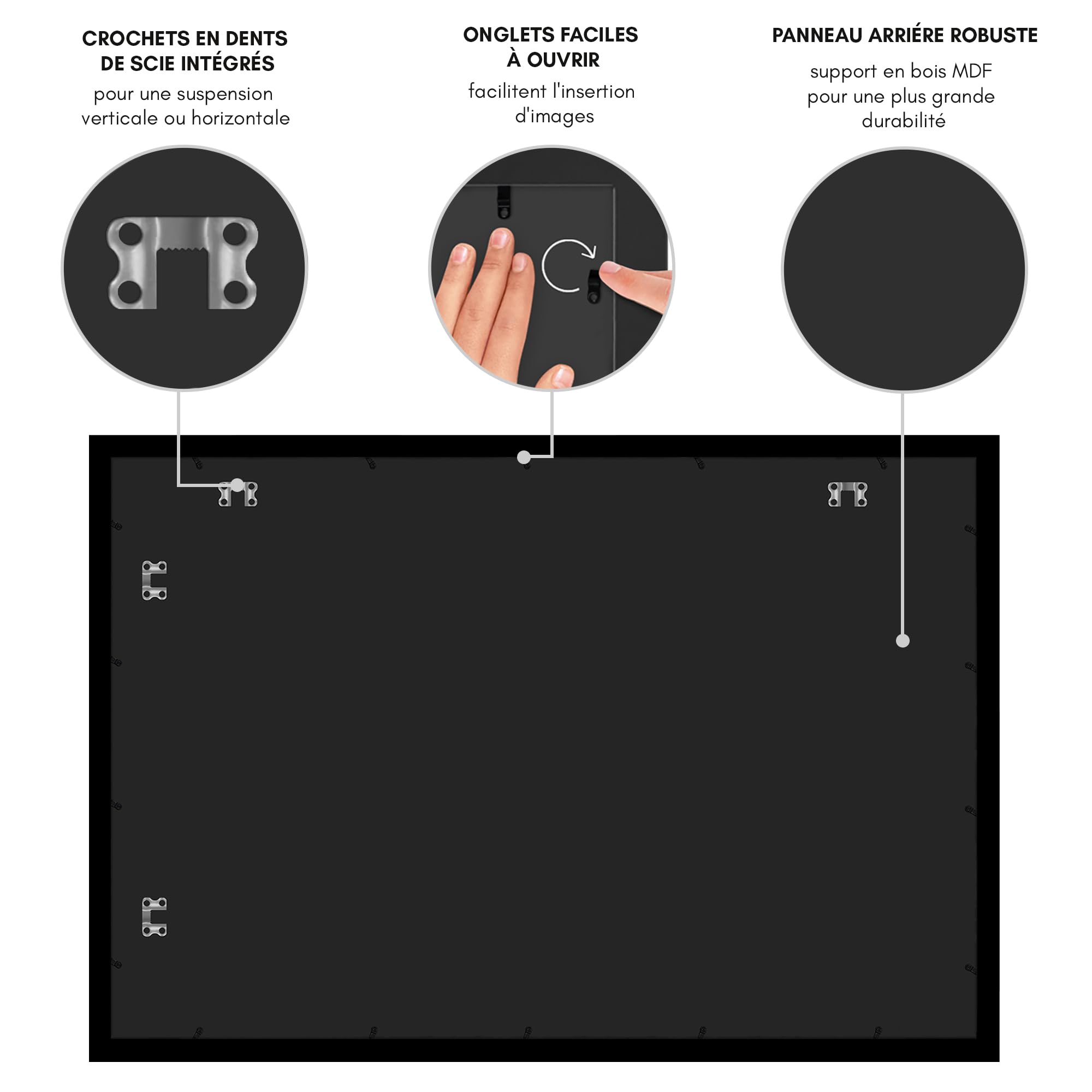 Americanflat Cadre Photo A2 Noir – 45x59,4 Cm – MDF & Acrylique Résistant – Accrochage Horizontal/Vertical Facile