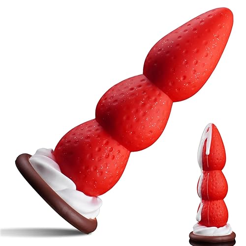 8" Strawberry Fantasy Knot Dildo with Strong Suction Cup, Silicone Animal Monster Dildo Cute Large Butt Plug with 3 Knots, Fantasy Anal Sex Toys for Women & Men