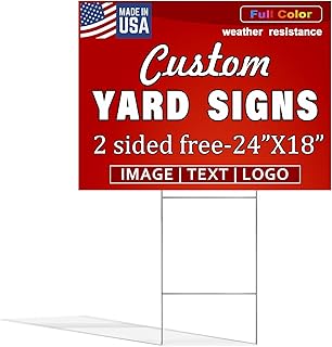 24"X18"Custom Yard Signs | Double Sided,4mm Weatherproof Corrugated Plastic, with Metal "H" Stake,Outdoor Customizable Sign Cutout, Made in USA | Quick Production & Shipping (Pack of (1-10)-18"X24")