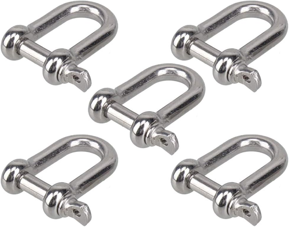 M6 D Type Shackle Short Paragraph Rigging 304 Stainless Steel 1/4 inch Shackle Hooks boat rigging hardware Pack of 10 - (Color: 10Pcs)