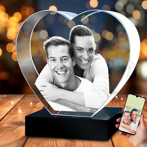 POEM Studio 3D Crystal Photo Heart – Personalized Valentine's Day Gifts for Women – 3D Engraved Photo Crystal Birthday Gifts for Wife – Personalized Photo Gift