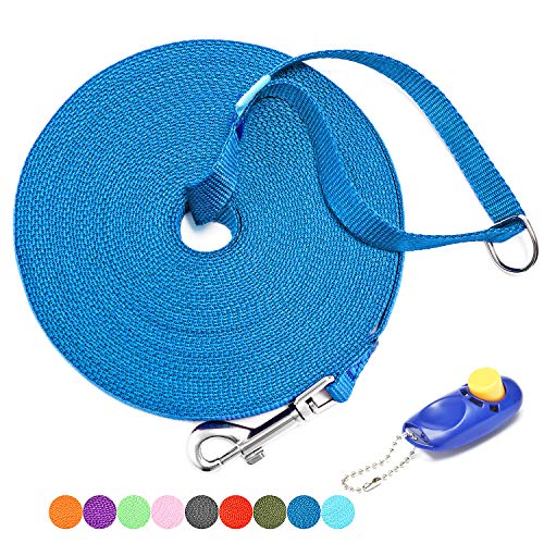 BAAPET 15/20/30/50/100 ft Long Dog Training Leash with Clickers for Small, Medium and Large Dogs or Cats (20 Feet, Blue)
