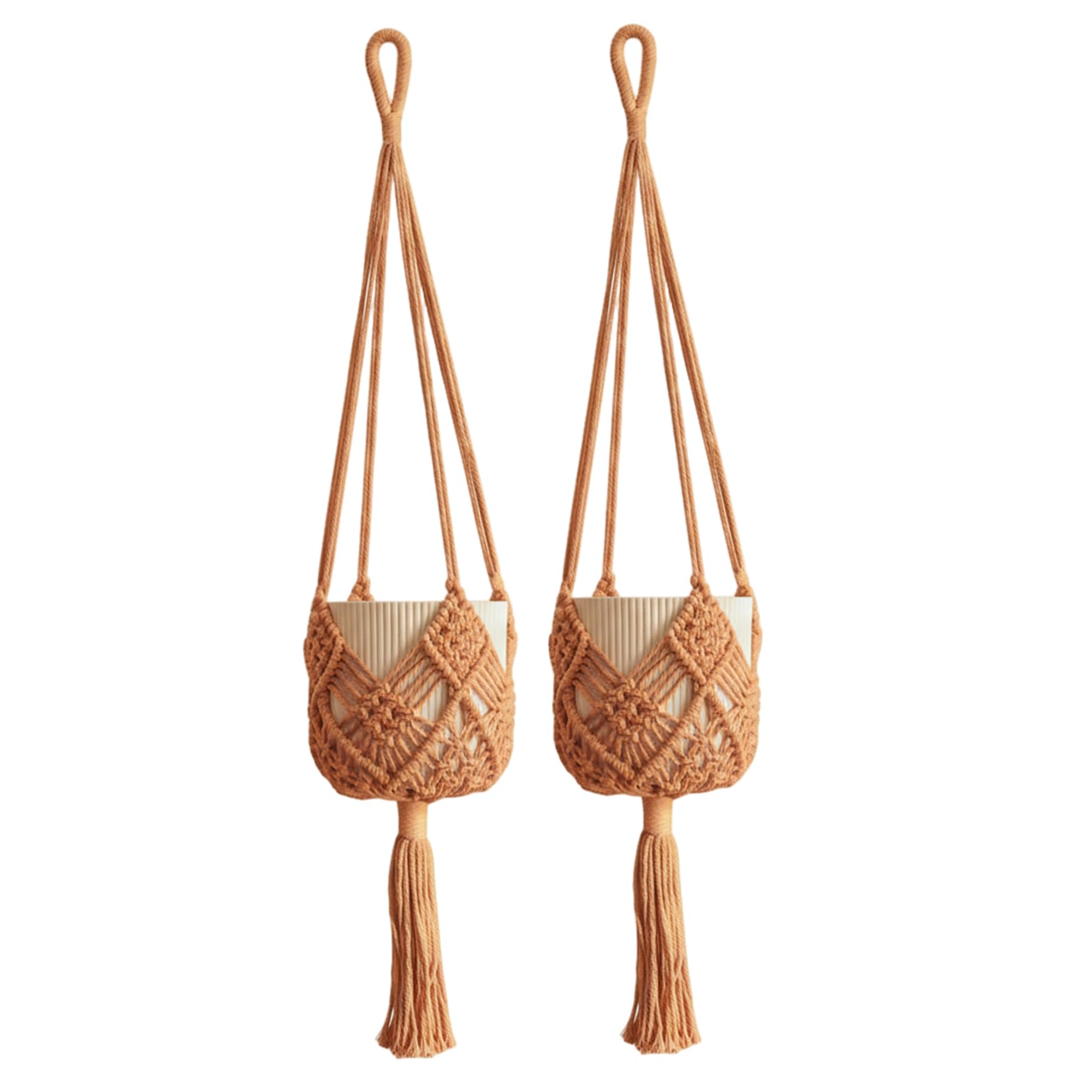 Hotainoys 2 Pack Macrame Plant Hangers Indoor, 35 Inch Boho Handwoven Cotton Rope Hanging Plant Holder with Tassel for Home Decor Coffee, Hangers Indoor