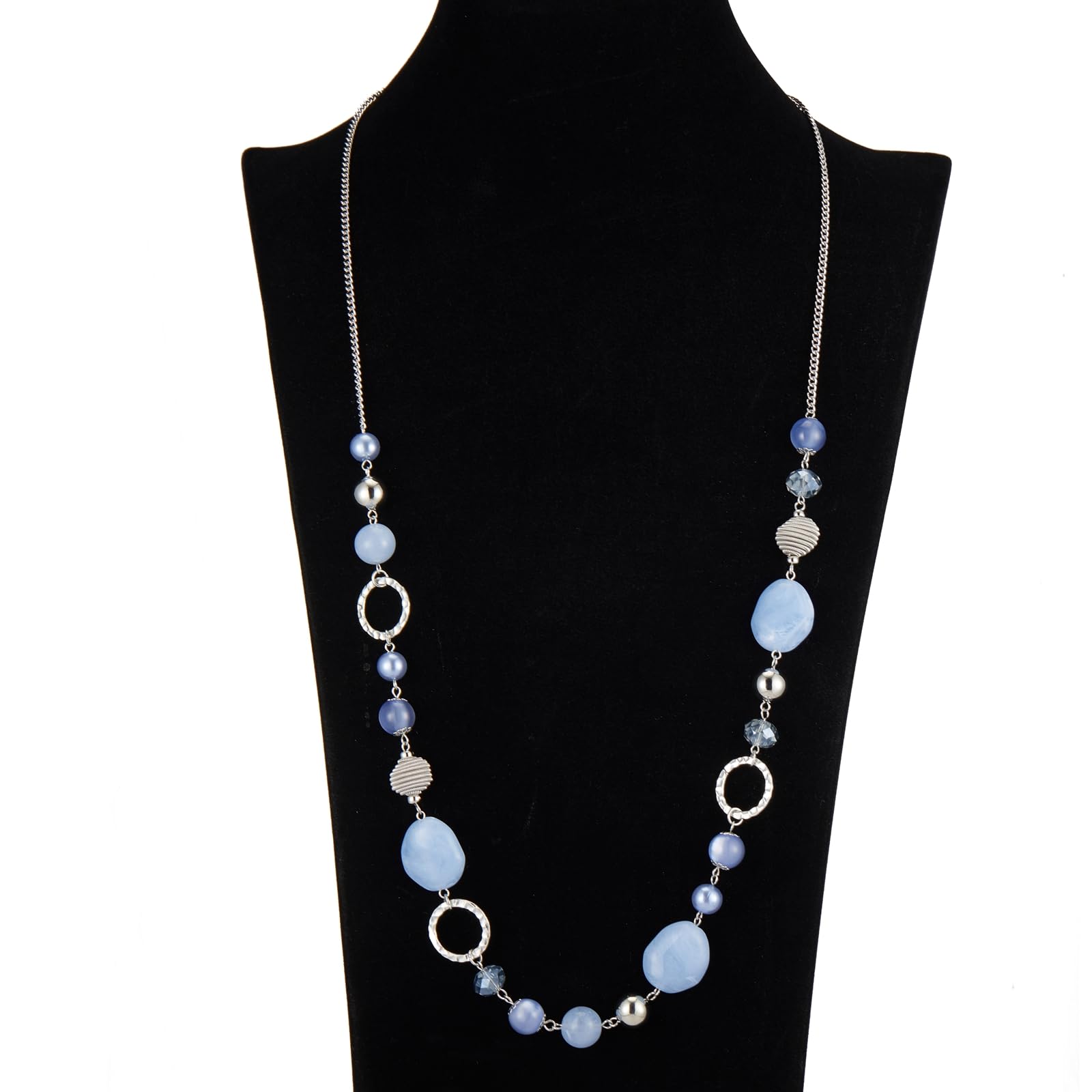 FULU AUTUMN Collana di perle lunga in argento – Collana boheme con cristalli e perle in pietra naturale, gioielli fantasia, idea regalo per la festa della mamma