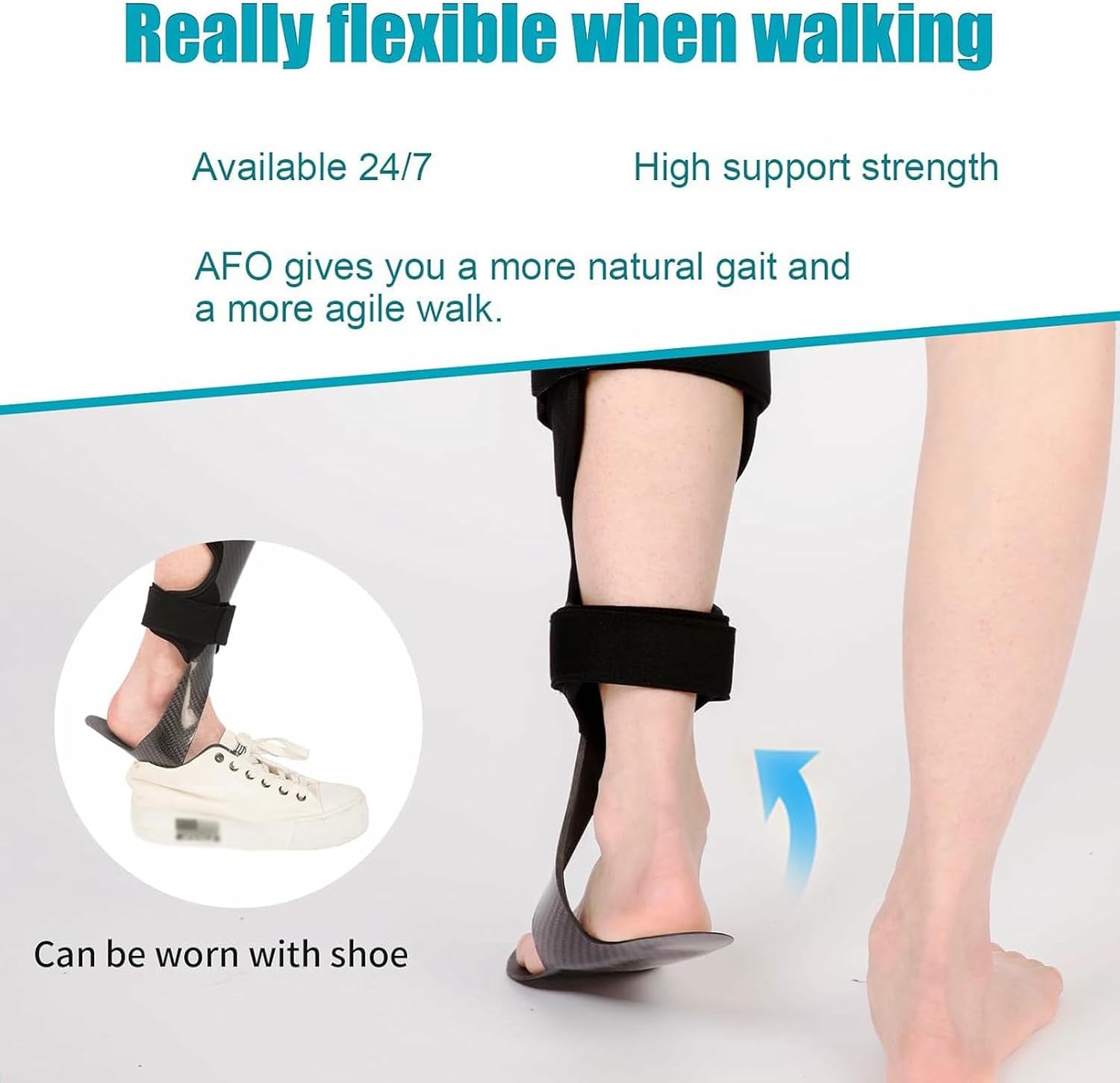 Medical Grade AFO Brace for Foot Drop - Carbon Fiber Structure Offers Secure Ankle Support Without Bulk, Fits Comfortably in Shoes