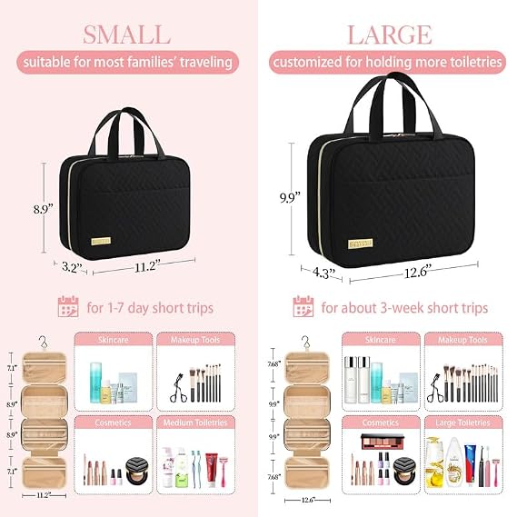 HOTOR Hanging Travel Toiletry Bag Women Men Essentials Black | Big Compartment, Waterproof Travel Accessories, Makeup Organizer Cosmetic Bag for Cruise, Gift, Road Trip, Vacation, Medium