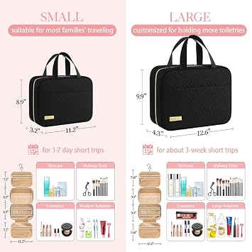 HOTOR Hanging Travel Toiletry Bag Women Men Essentials Black | Big Compartment, Waterproof Travel Accessories, Makeup Organizer Cosmetic Bag for Cruise, Gift, Road Trip, Vacation, Medium