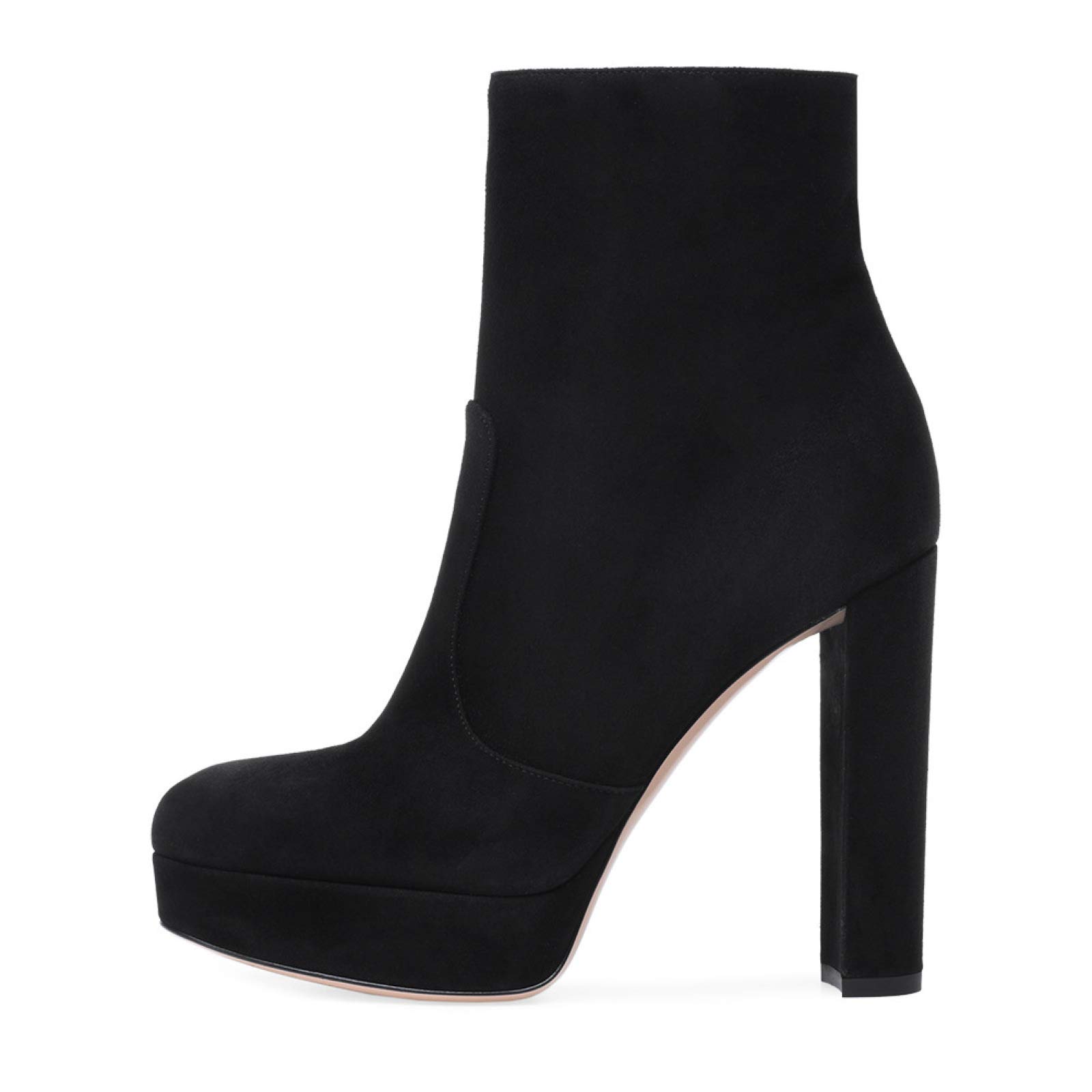 Tacchi Donna Stivaletti con Tacco Alto in Pelle Scamosciata con Punta Tonda E Tacco Grosso,Black-38