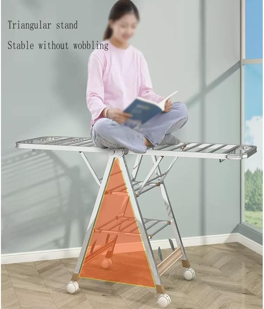 Foldable Stainless Steel Clothes Drying Rack, Free-Standing Large Drying Rack, with Height-Adjustable Wings, for Sheets, Towels & Clothing (Color : A, Size : 45X67X94CM)