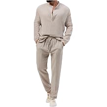 Cotton Linen Sets for Men 2 Piece Button Down Shirt Long Sleeve Drawstring Waist Pants Fall Fashion Outfits 2023