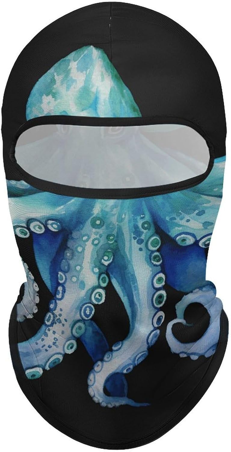 Balaclava Face Mask for Men Women Sun Protection Full Face Cover | Breathable Blue Watercolor Octopus Full Face Mask Windproof Ski Mask Motorcycle Helmet Lining for Outdoor Sport Cycling