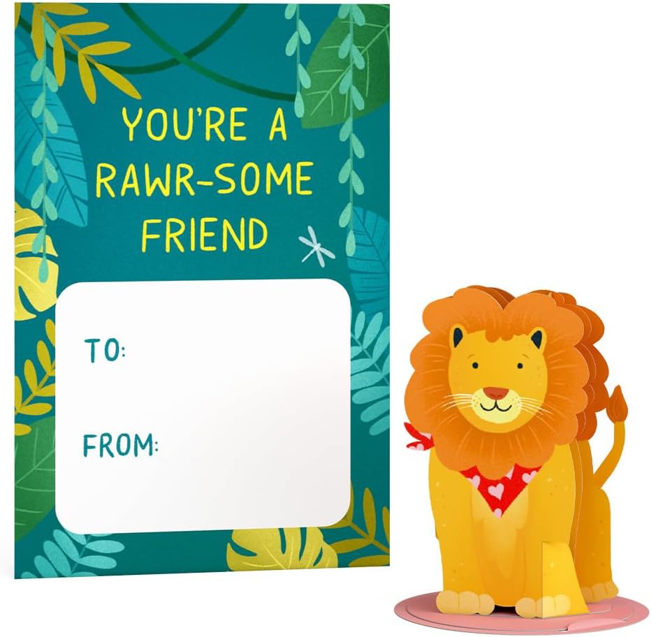 Lovepop Valentine’s Day Safari Animal Cards for Kids - 24 Pack of 3D Playpop Explorers for School Classroom Gift Exchange - 3" x 2.5" x 2" Assorted Pop-Up Characters for Boys and Girls