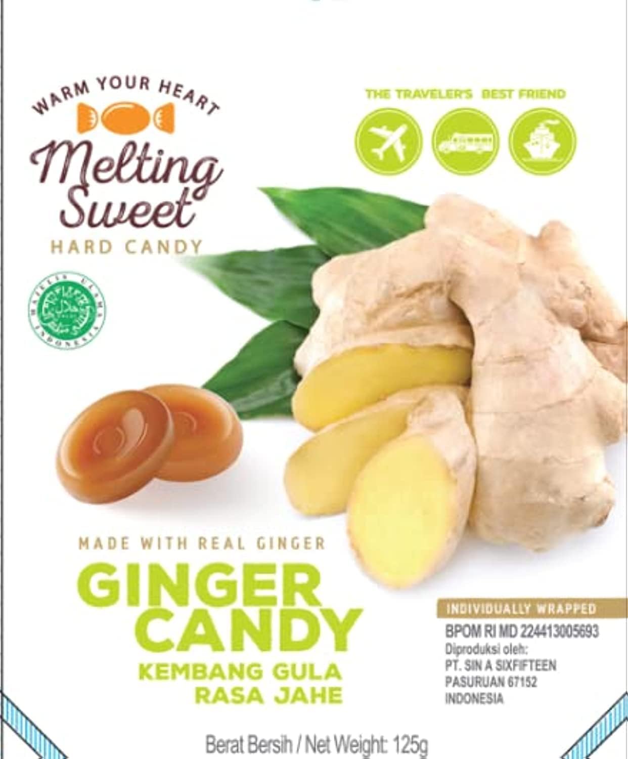 Melting Sweet Premium Individually Wrapped Hard Candy (Ginger, 4.4oz, Pack of 1