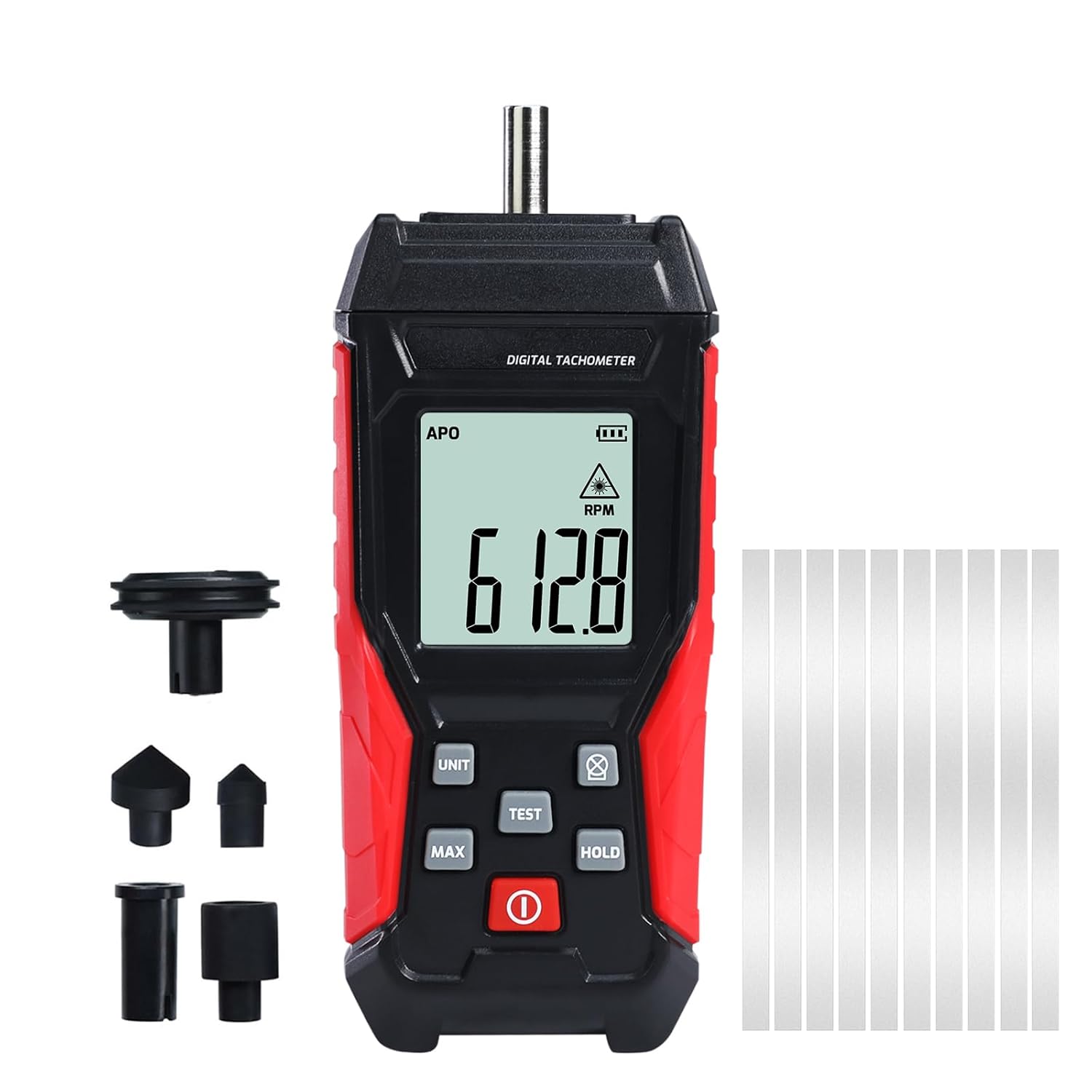 TEKCOPLUS 2-in-1 Digital Tachometer & 20 Reflective Tapes | Laser/Contact RPM Meter (3-99,999 RPM) | Backlit Gauge for Motors, Cars, HVAC